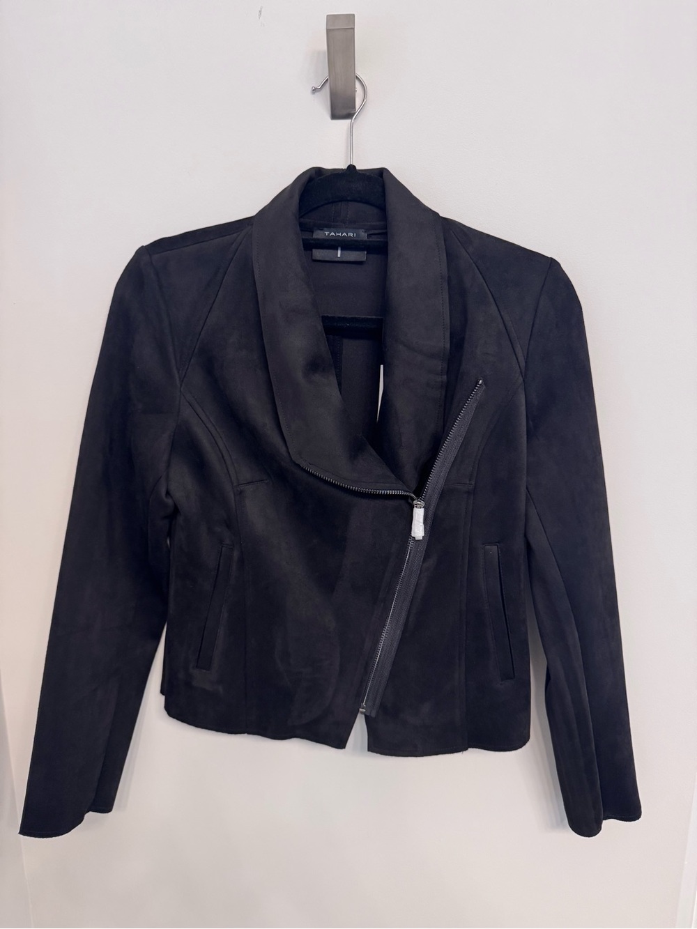 NWT Tahari Black Suede Asymmetrical Zip Moto Jacket